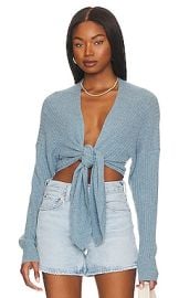 Autumn Cashmere Tie Front Rib Cardigan In Faded Denim at Revolve