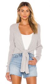 Autumn Cashmere Tie Front Rib Cardigan in Fog from Revolve com at Revolve