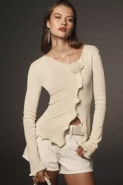 Avantlook Wavy Hem Rosette Sweater at Anthropologie