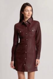 Avec Les Filles Faux Ever Leather Mini Shirtdress in Raisin at Avec Les Filles