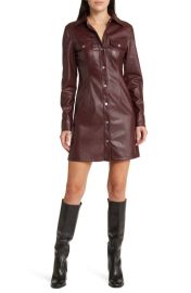 Avec Les Filles Long Sleeve Faux Leather Mini Shirtdress at Nordstrom