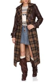 Avec Les Filles Plaid Faux Leather Trim Double Breasted Coat at Nordstrom