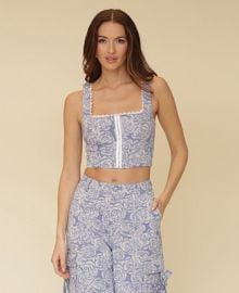 Avec Les Filles Women39s Floral Print Lace-Trim Square-Neck Corset Top - Macy39s at Macys