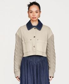 Avec Les Filles Women39s Sweater-Sleeve Rinse Wash Denim Chore Jacket - Macy39s at Macys