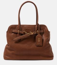 Aventure Medium leather tote bag in brown - Miu Miu at Mytheresa