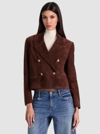 Avery Suede Double Breasted Blazer In Dark Chocolate Alice Olivia at Alice + Olivia