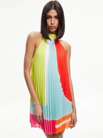 Aviana Halterneck Sunburst Pleated Mini Dress In Taking Sides Geo Alice And Olivia at Alice + Olivia