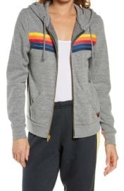 Aviator Nation 5-Stripe Zip Hoodie in Claret/Neon Pink Rainbow at Nordstrom