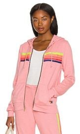 Aviator Nation 5 Stripe Zip Hoodie in Petal  Neon Rainbow Blue at Revolve