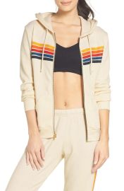 Aviator Nation 5 Stripe Zip Hoodie in Vintage White Rainbow at Nordstrom