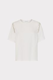 Avril Crystal Trim Tee in White MILLY at Milly