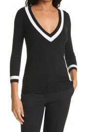 Axelle Contrast Border V-Neck Sweater at Nordstrom