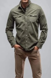 Axels Premium Denim Axel39s Ranger Denim Snap Shirt In Army AXEL39S at Axels