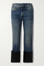 Axl cropped leather-trimmed distressed high-rise straight-leg jeans at Farfetch