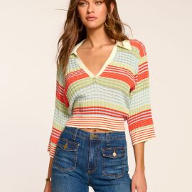 Azaria V-Neck Sweater in lily stripe Ramy Brook at Ramy Brook