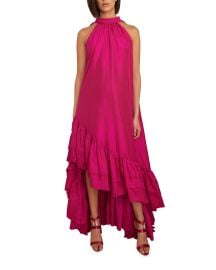 Azeeza Lucas Ruffled High-Low Halter Dress at Neiman Marcus
