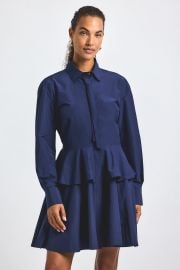 Azuren Cotton Poly Peplum Shirt Dress - Navy at Derek Lam