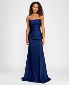 B Darlin Juniors39 Square-Neck Ruched Strappy Sleeveless Gown Created for Macy39s - Macy39s at Macys