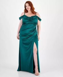 B Darlin Trendy Plus Size Off The Shoulder Satin Gown at Macys