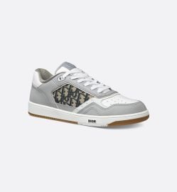 B27 Uptown Low-Top Sneaker Gray and White Smooth Calfskin with Beige and Black Dior Oblique Jacquard DIOR at Dior