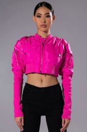 BABBS SKINNY ARM BOMBER JACKET in pink at Shop Akira