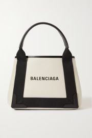 BALENCIAGA Navy Cabas small leather-trimmed printed canvas tote NET-A-PORTER at Net a Porter