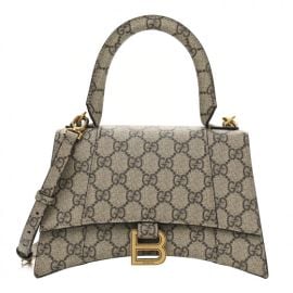 BALENCIAGA X GUCCI GG Supreme Monogram Small Hourglass Top Handle Bag Beige Ebony 1082282 FASHIONPHILE at Fashionphile