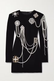 BALMAIN Badge embellished velvet mini dress NET-A-PORTER at Net a Porter