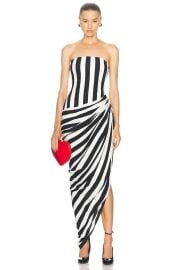 BALMAIN Bustier Stripe Draped Jersey Long Slit Dress in Noir Lanc FWRD at FWRD