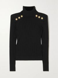 BALMAIN Button-detailed ribbed-knit turtleneck sweater NET-A-PORTER at Net a Porter