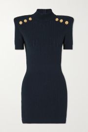 BALMAIN Button-embellished ribbed-knit mini dress NET-A-PORTER at Net a Porter