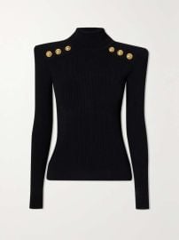 BALMAIN Button-embellished ribbed-knit turtleneck sweater NET-A-PORTER at Net a Porter