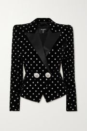 BALMAIN Satin-trimmed button-embellished polka-dot glittered velvet blazer NET-A-PORTER at Net a Porter