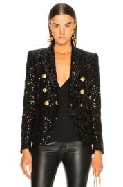 BALMAIN Sequin Double Breasted Blazer in Black FWRD at FWRD