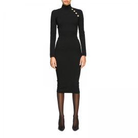 BALMAIN mock-neck dress with jewel buttons - Black Balmain dress SF16378K462 online on GIGLIOCOM at Giglio