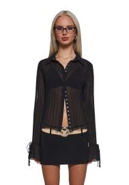 BAYONETTA SHEER PLEATED BLOUSE - Black Dolls Kill at Dolls Kill