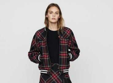 maje plaid bomber jacket