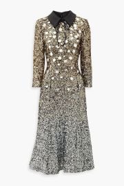 BAdgley Mischka Satin trimmed sequined tulle midi dress at The Outnet