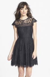 BB Dakota and39Rhiannaand39 Illusion Yoke Lace Fit andamp Flare Dress in Black at Nordstrom