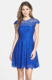 BB Dakota and39Rhiannaand39 Illusion Yoke Lace Fit andamp Flare Dress in blue at Nordstrom