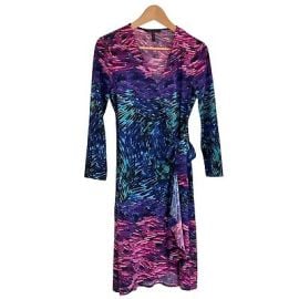 BCBG Max Azria Adele Print Jersey Wrap Dress Womens S Long Sleeve V-Neck Art eBay at eBay