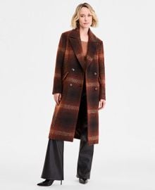 BCBG Women39s Double-Breasted Plaid Coat - Macy39s at Macys