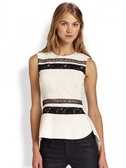 BCBGMAXAZRIA - Lace-Trim Split-Back Peplum TopWhite at Saks Fifth Avenue