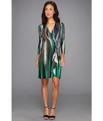 BCBGMAXAZRIA Adele Printed Wrap Dress ULR6Z776 Evergreen Combo at 6pm