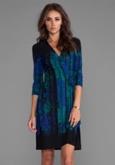 BCBGMAXAZRIA Adele Wrap Dress in Dark Teal Combo at Revolve