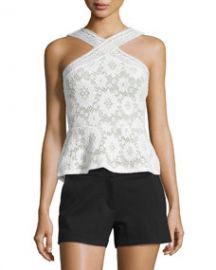 BCBGMAXAZRIA Annica Sleeveless Lace Peplum Top  White at Neiman Marcus