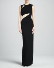 BCBGMAXAZRIA High-Neck Evening Gown with Cutouts at Neiman Marcus