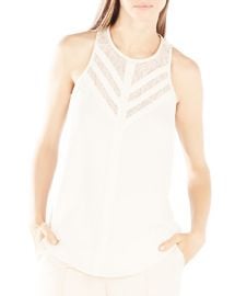 BCBGMAXAZRIA Jay Illusion Lace Neck Top in Cream at Bloomingdales