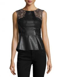 BCBGMAXAZRIA Laine Faux-Leather Peplum Top Black at Neiman Marcus