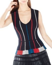 BCBGMAXAZRIA Laure Geometric Knit Jacquard Peplum Top at Bloomingdales